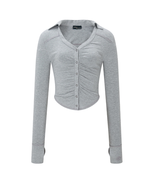 Mamie Snap Button Slim Shirts (Melange Grey)