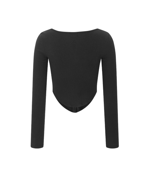 Kaya Button Shirring Long Sleeve Top (Black)