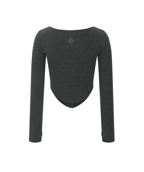 Kaya Button Shirring Long Sleeve Top (Melange Charcoal)