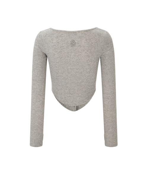 Kaya Button Shirring Long Sleeve Top (Mocha Melange)