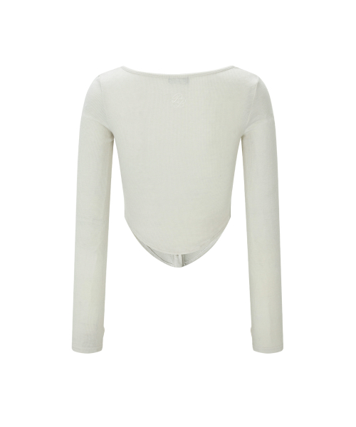 Kaya Button Shirring Long Sleeve Top (Ivory)