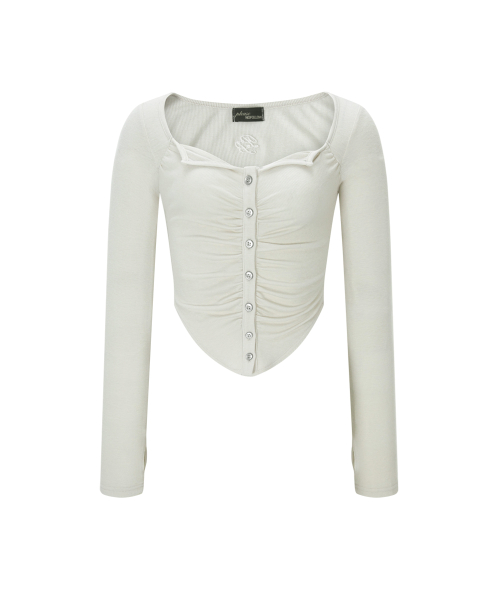 Kaya Button Shirring Long Sleeve Top (Ivory)