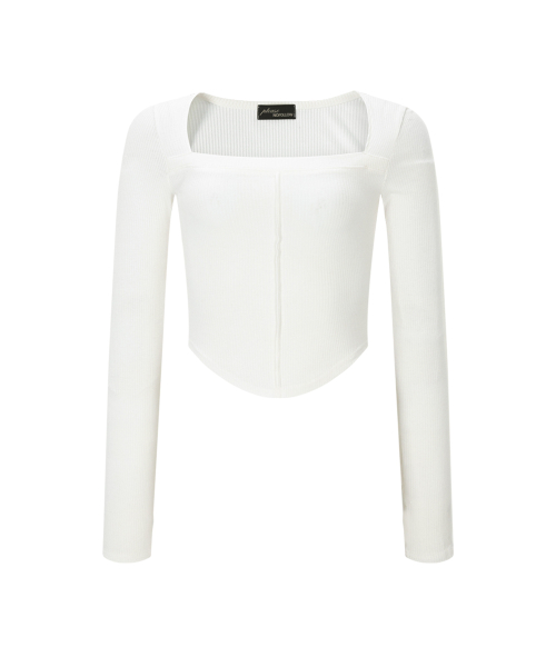 26SS Barbie Squareneck Long Sleeve Top (White)