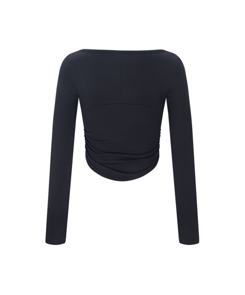 Amanda Shirring Long Sleeve Top (Black)