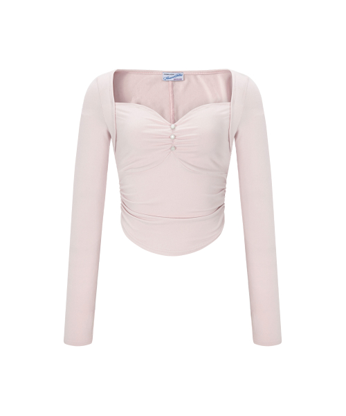 Amanda Shirring Long Sleeve Top (Baby Pink)