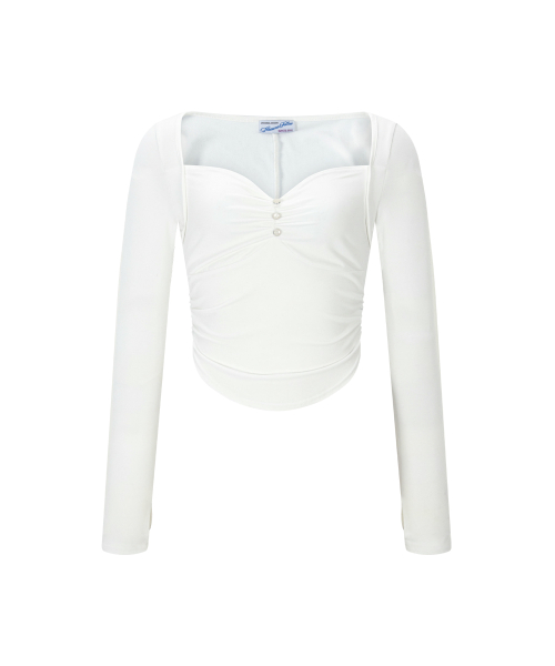 Amanda Shirring Long Sleeve Top (White)