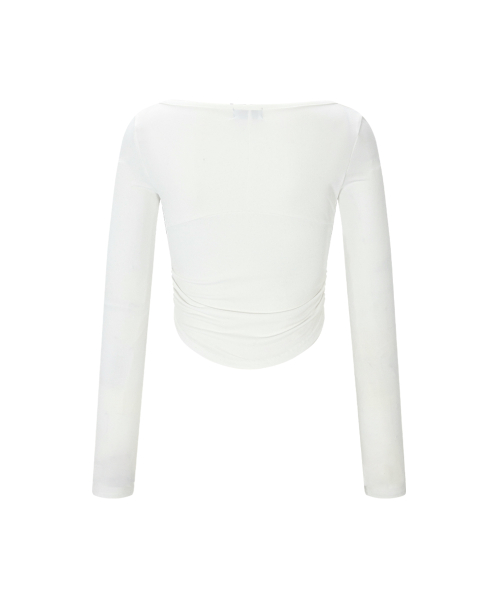 Amanda Shirring Long Sleeve Top (White)