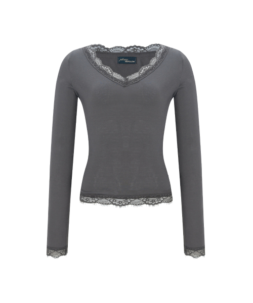 Kane Lace Long Sleeve Top (Charcoal)