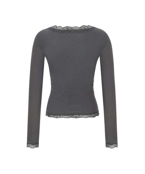 Kane Lace Long Sleeve Top (Charcoal)