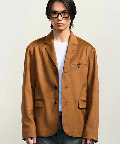 Full-UP Suede 3 Button Blazer CAMEL BROWN