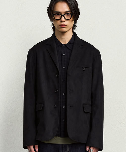 Full-UP Suede 3 Button Blazer BLACK