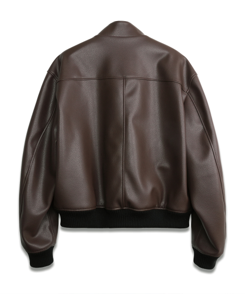 Stand Crop Leather Blouson BROWN