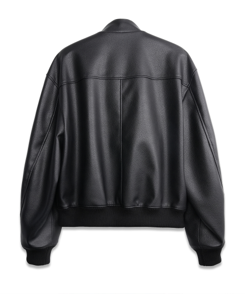 Stand Crop Leather Blouson BLACK