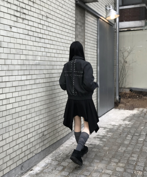 더블 버튼 드레이프 레이어드 미디 언발란스 플레어 스커트 _2COLOR