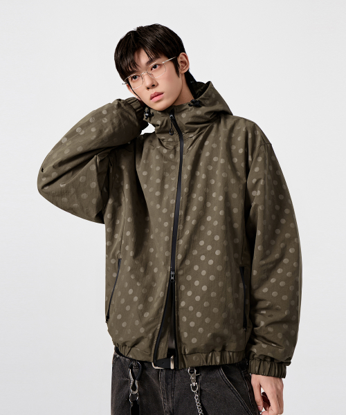 2WAY ESSENTIAL DOT HOODED WINDBREAKER_BROWN