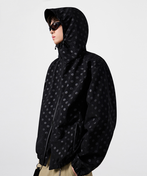 2WAY ESSENTIAL DOT HOODED WINDBREAKER_BLACK