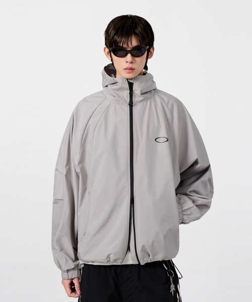BALACLAVA SLASH HOODED ZIP-UP_WINDBREAKER GRAY
