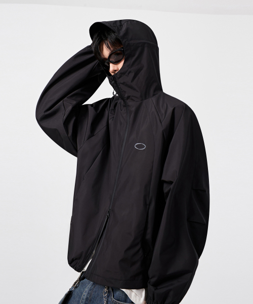 BALACLAVA SLASH HOODED ZIP-UP_WINDBREAKER BLACK