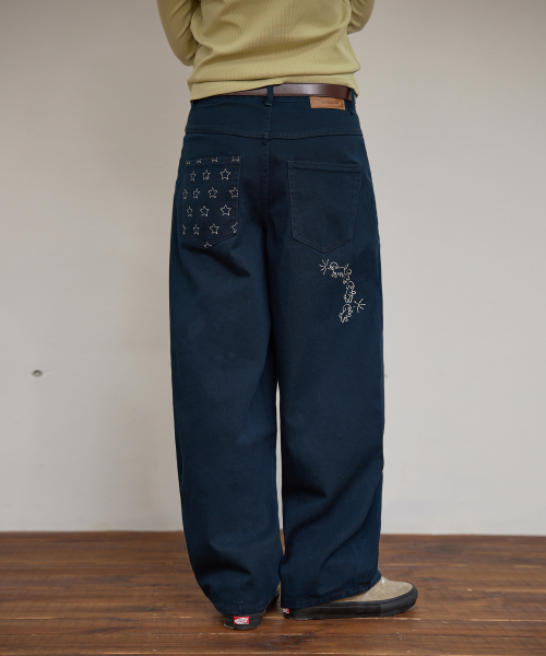 Curved Cutting Cotton Pants NAVY