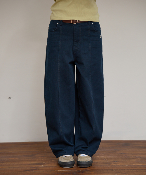 Curved Cutting Cotton Pants NAVY