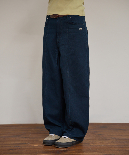 Curved Cutting Cotton Pants NAVY