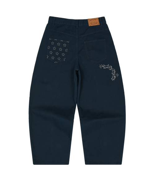 Curved Cutting Cotton Pants NAVY