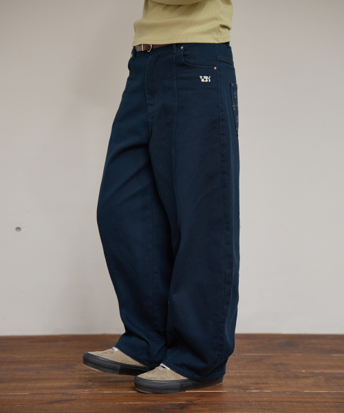 Curved Cutting Cotton Pants NAVY