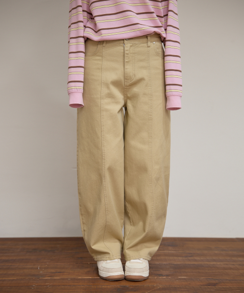 Curved Cutting Cotton Pants BEIGE