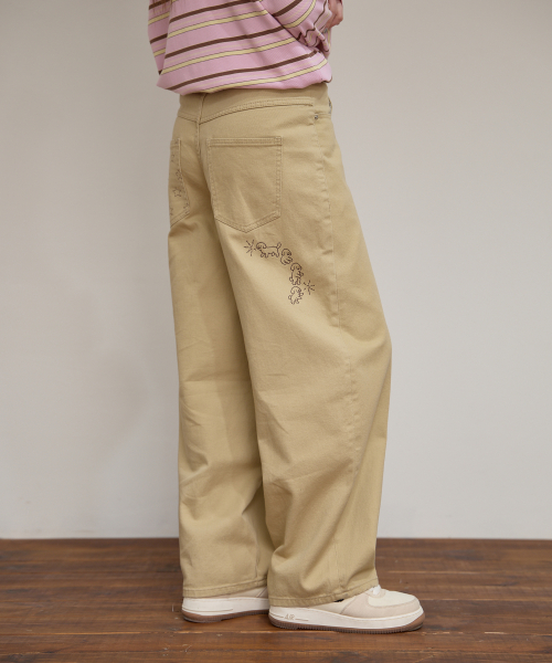 Curved Cutting Cotton Pants BEIGE