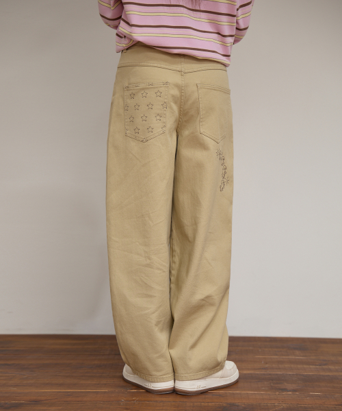 Curved Cutting Cotton Pants BEIGE