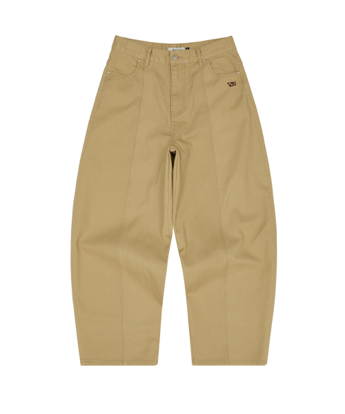 Curved Cutting Cotton Pants BEIGE