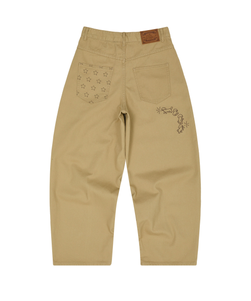 Curved Cutting Cotton Pants BEIGE