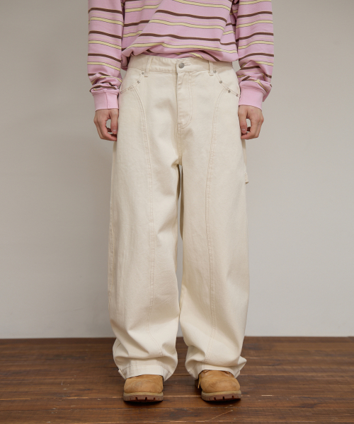 Cinch Bag Curved Cotton Pants IVORY