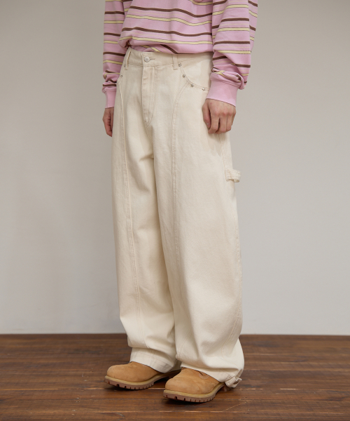 Cinch Bag Curved Cotton Pants IVORY