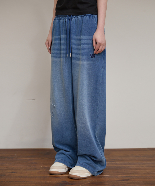 YK Applique Denim Sweat pants MEDIUM BLUE