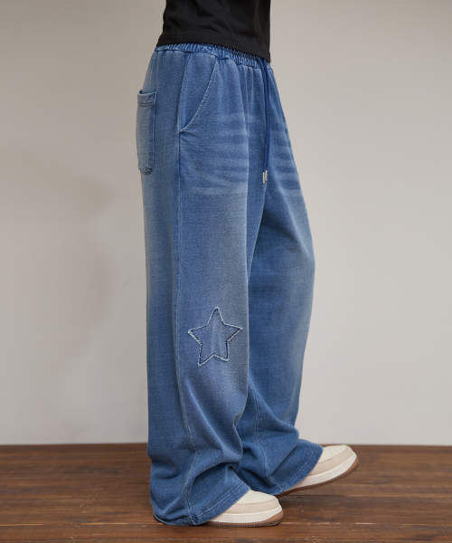 YK Applique Denim Sweat pants MEDIUM BLUE