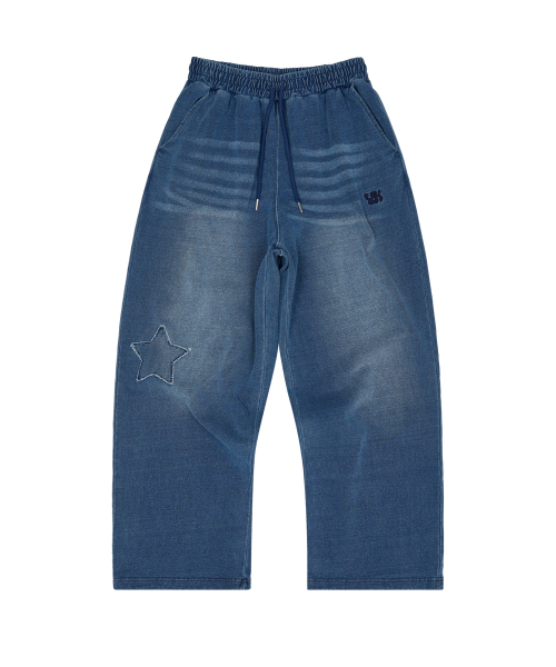 YK Applique Denim Sweat pants MEDIUM BLUE