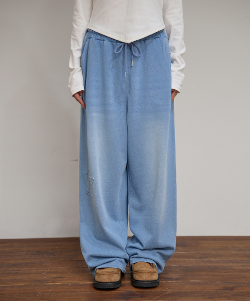 YK Applique Denim Sweat pants LIGHT BLUE