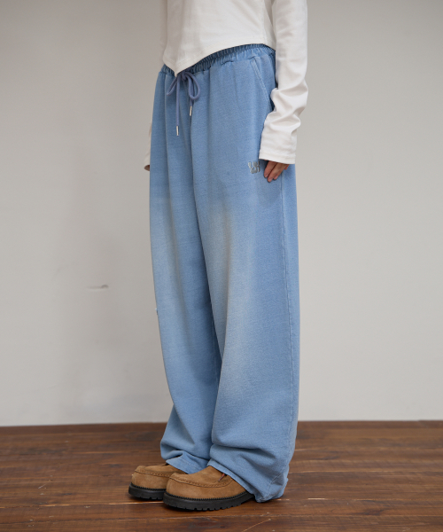 YK Applique Denim Sweat pants LIGHT BLUE
