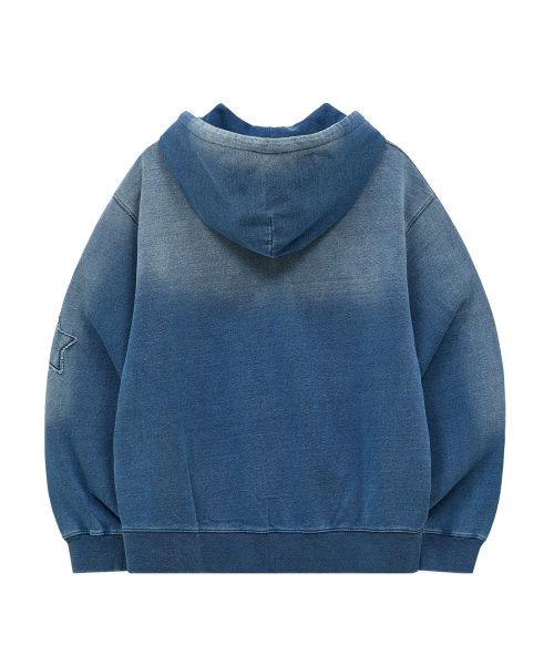 YK Applique Denim Hood Zip Up MEDIUM BLUE