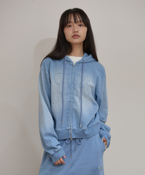 YK Applique Denim Hood Zip Up LIGHT BLUE