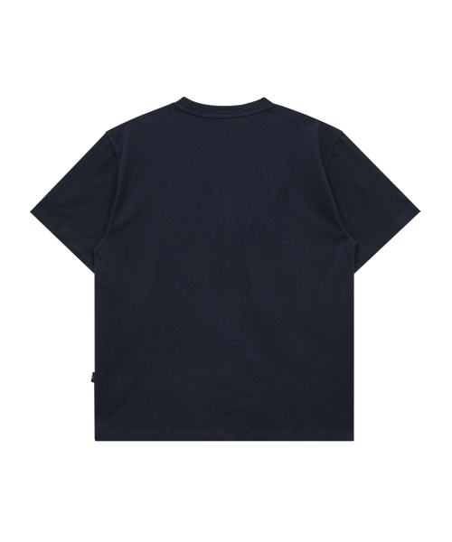 MELLOW DREAM Check Letter Half T-shirt NAVY