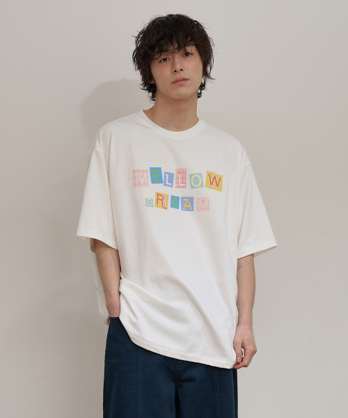 MELLOW DREAM Check Letter Half T-shirt IVORY
