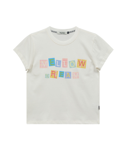 MELLOW DREAM Check Letter Half T-shirt IVORY