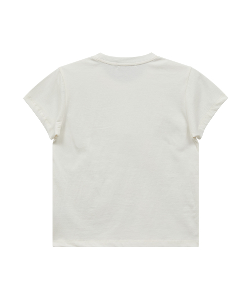 MELLOW DREAM Check Letter Half T-shirt IVORY