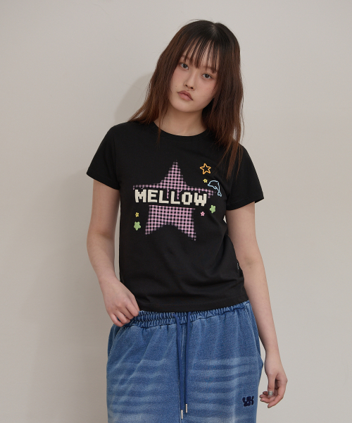 MELLOW Star Check Half T-shirt BLACK
