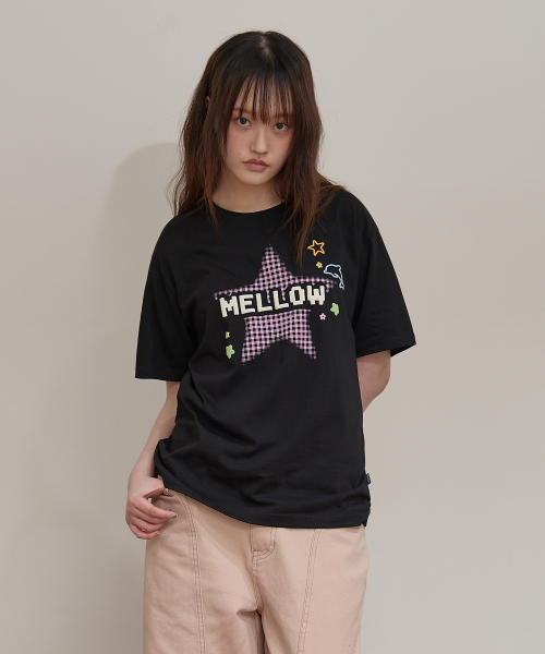MELLOW Star Check Half T-shirt BLACK