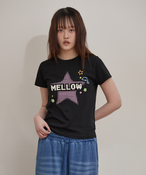 MELLOW Star Check Half T-shirt BLACK