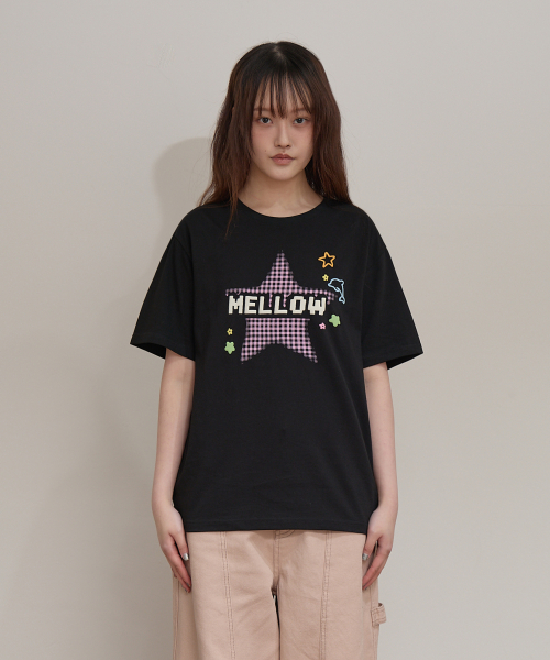 MELLOW Star Check Half T-shirt BLACK