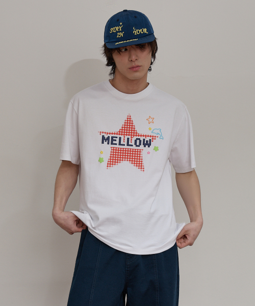 MELLOW Star Check Half T-shirt IVORY